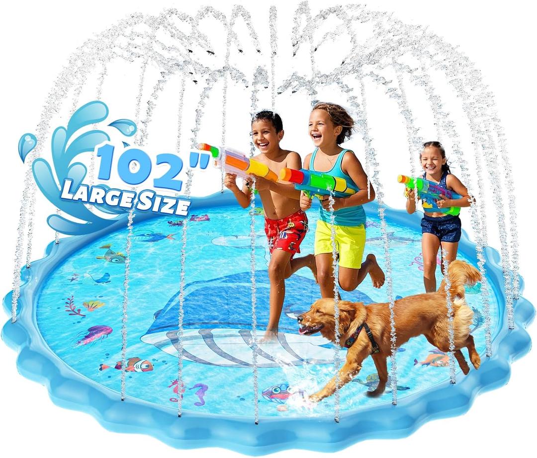 102" Splash Pad, Sprinkler & Splash Play Mat Toys for Kids Water Toys, Inflatable Wading Pool Extra Large Thicker Summer Outdoor Funny Toys for Kids & Dogs (Whale)
