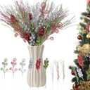 Shinymoon 72 Pcs Red Green Silver Christmas Tree Picks and Sprays Decorations 17'' 12'' 8.6'' Artificial Glitter Christmas Flower Berry Branches Stems for Xmas Tree Wreath Vase Filler Holiday Decor