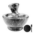 Mortar and Pestle Set, Marble Mortar and Mushroom Pestle,4 inch,1/2 Cup,Stone Grinder with Brush Placemat for Pills Herbs Spices,Easy to Grip,Gets a Fine Grind Easily,Pill Crusher,Black