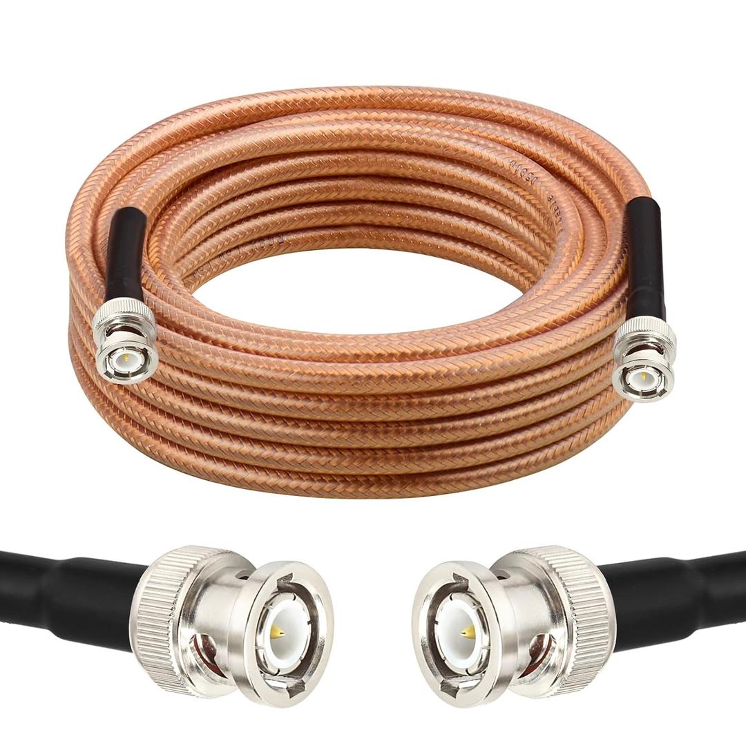 RG8X BNC Extension Cable, Low Loss BNC Male to BNC Male Coaxial Cable, 50 Ohm Flexible Coax Jumper with Dual-Layer Strain Relief for CCTV Security Camera, RF Antennas, Oscilloscope 25FT