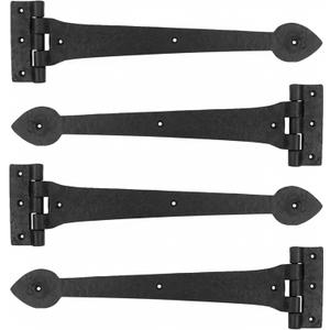 2 Pack 15 Inch Heavy-Duty T-Shape Strap Hinge with Screw Black Powder Coated Wrought Iron Spade Tip Strap Door Gate Hinges for Shed Barn Fence Blind Shutter Wood Frame Doors