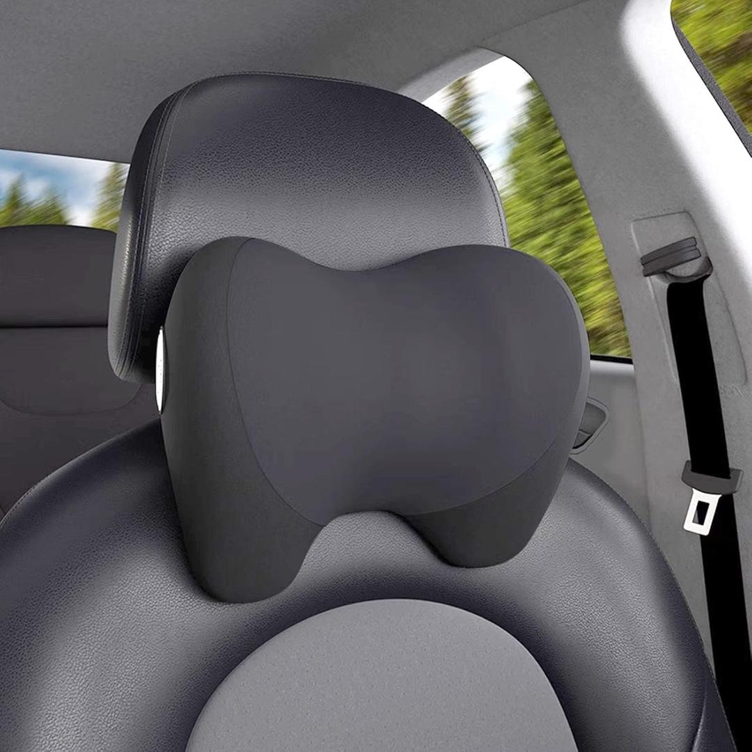 Super Cozy Car Headrest Pillow, 100% Memory Foam Car Neck Pillow with Adjustable Strap & Breathable Removable Cover, Ergonomic Design - Travel Pillow Car Pillow for Neck/Back Pain Relief(Black, 1PC) (Model-two)