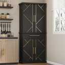 YITAHOME Kitchen Pantry Cabinet, 72" Tall Wood Storage Cabinet with 4 Doors and 3 Shelves 1 Drawer 6 Side Rack Freestanding Modern Carved Cupboard for Dining Room Living Room Furniture, Black