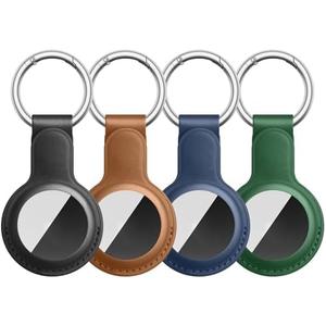 Meliya Keychain for Apple Airtags Holder, Leather Airtags Case Tracker Cover, Airtag Key Ring Compatible with Apple AirTag (Black+Brown+Navy Blue+Green)