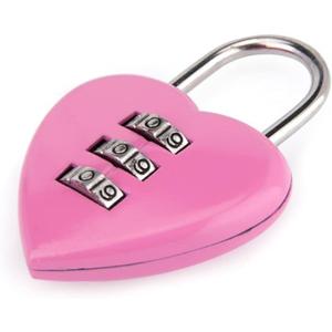 Pink Love Heart Shape Combination Padlock, Mini 3-Digit Password Resettable Code Locker Lock for Locker Hardware Padlocks and Hasps Combination Locks