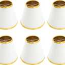Small Lamp Shades Clip on Bulb, Chandelier Shades Set of 6, Mini Linen Lampshade 2.9x5.9x5.1in Small Lamp Shade for Chandelier Lamp Replacement WhiteGold (Gold Edge)