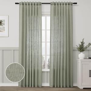 Sage Green Semi Sheer Linen Curtains 84 Inch Length 2 Panels Set Back Pocket Living Room Window Treatments Drapes Boho Farmhouse Light Green Curtain for Nursery Bedroom Closet Door 52x84