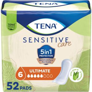 TENA Sensitive Care Incontinence Pads for Women, Bladder Control & Postpartum, Ultimate Absorbency, Regular Length, 52 Count