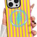 Magnetic for iPhone 13 Pro Max Phone Case, Cute Striped Pattern Aesthetic Gloss Design, Stylish Shockproof Soft TPU and Hard PC 2-in-1 Protective Cover for iPhone 13 Pro Max, Yellow Pink