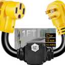 EV Charger Adapter Cord NEMA 5-15P to 14-50R with Circuit Breaker, Overload Protector, 3 Prong Household to 4 Prong Tesla Charger Adapter with Handle & LED Indicator, STW 10AWG, ETL Listed