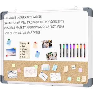 White Board Cork Board Combo, 2418 inch for Office, Home, School, Vision Board, Pin Bulletin, Markers, Eraser, Magnets, Pins (Horizontal)