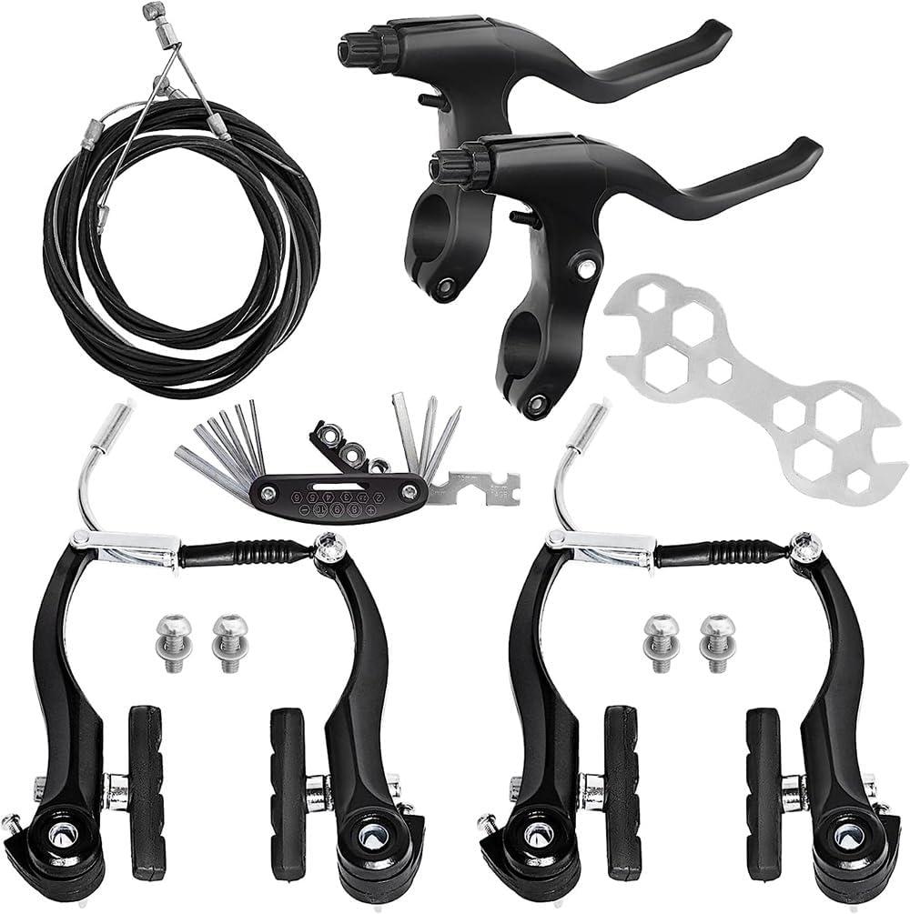 DISIWENE Complete V-Type Bike Brake Set, Front and Rear Bike MTB Brake Inner and Outer Cables and Lever Kit Includes Calipers Levers Cables