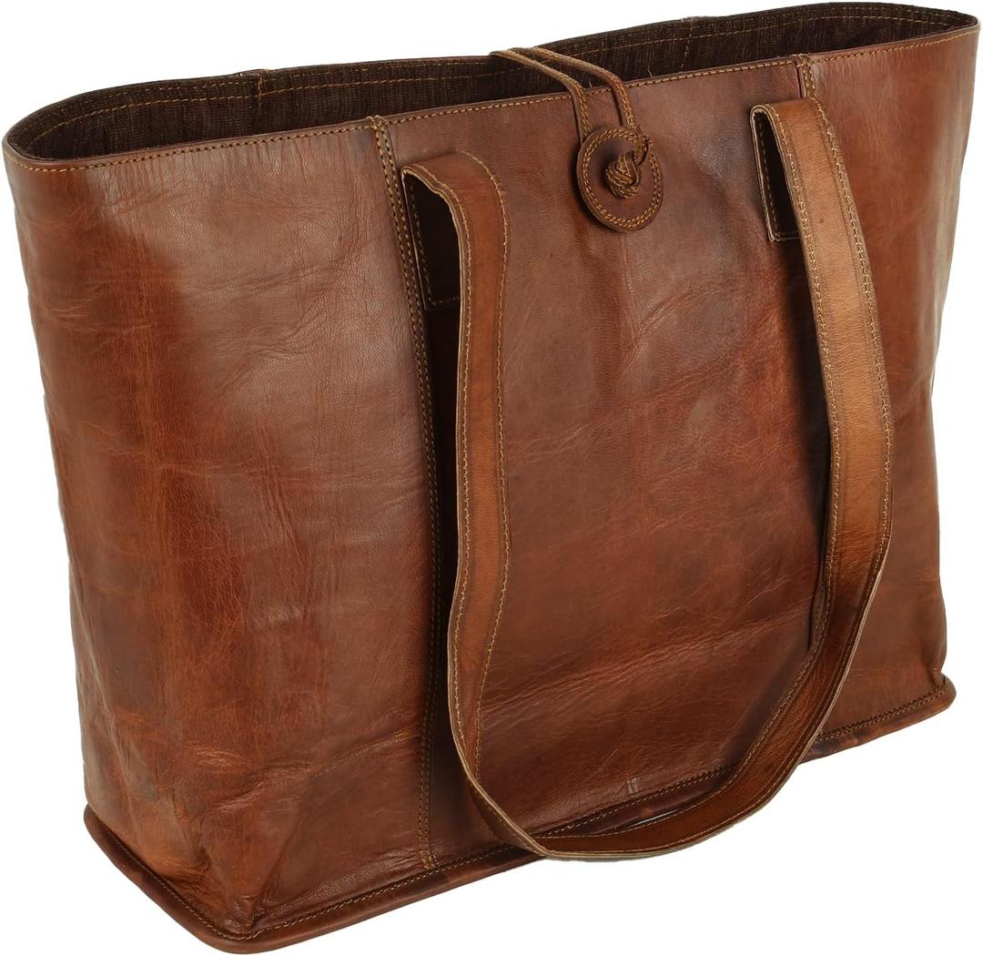 Vintage Genuine Leather Tote Bag Handbag Shopper Purse Shoulder Bag for Women Office Laptop Bag (Brown)