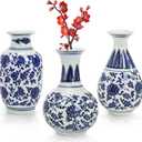Yesland Small Blue and White Porcelain Vases Set of 3, 5 Inch Tall Mini Vintage Vase Chinoiserie Vases, Classic Decorative Bud Vases for Farmhouse Table Centerpiece, Flower Decor