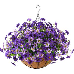 ZFProcess Artificial Flowers Hanging Baskets, Multicolor 12 Bundles Faux Flower Outdoor Hanging Basket Spring Summer Decoration, Fake Flowers Plants for Porch Patio Balcony Home Yard Decor (Purple)