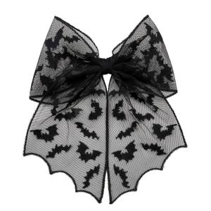 6 x Halloween Bat Bow Hair Clips Black Bat Hair Bows Hair Barrettes Bats Mesh Tulle Hair Pins Halloween Hair Accessories for Women Girls