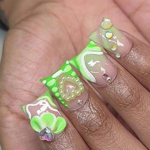 24 Pcs Duck Press on Nails Medium Fake Nails with Rhinestone French Tip False Nails with 3D Flower Pearl Design Full Cover Duck Feet Nail Tip Summer Glue on Nail Acrylic Artificial Nails for Women
