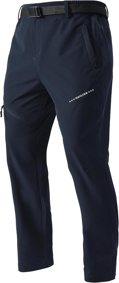 Men's Lightweight Hiking Pants Quick-Dry Waterproof Outdoor Cargo Pants with Stretchable Waist (Large, Blue03)