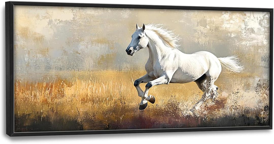 Extra Large Framed Horse Wall Art,Oversized Rustic Horse Running Wall Decor, Vintage Wild Animal Field Pictures for Living Room,Canvas Print Painting Modern Artwork Bedroom Office 36L x24W