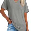 ATHMILE Womens Summer 2025 V Neck Casual Tunic Tops Spring Fashion Basic Trendy Outfits (Small, Lightgrey)
