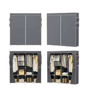 Canvas Wardrobe Portable Fabric Canvas Wardrobe Clothes Storage Hanging Rail Shelving Cupboard Ample Space (Dark Gray)