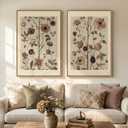 Large Framed Vintage Botanical Wall Art Set of 2, Neutral Antique Floral Canvas Painting Prints Artwork for Walls, Retro Rustic Farmhouse Flowers Pictures for Living Room Bedroom Wall Decor, 24x36 In