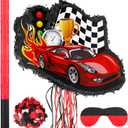 Seematn Race Car Piata Bundle with a Blindfold, Bat and Confetti Birthday Party Supplies Small Racing Piata for Kids Boy Construction Party Favors Decor