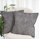 OYIMUA Set of 2 Decorative Chenille Checkered Throw Pillow Covers 20x20 Grey Neutral Farmhouse Vintage Cushion Covers Modern Boho Pillowcases for Sofa Couch Bedroom Living Room Home Décor, Grey