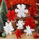 Wenqik 16 Pcs Winter Wooden Snowflake Decor Christmas Winter Snowflake Tabletop Decorations 3D Snow Table Signs Standing Centerpiece Xmas Tiered Tray Decorations for Party(Red White)