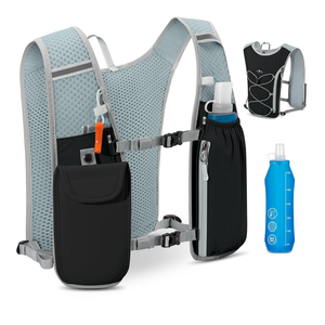 RAINSMORE Running Hydration Vest with 500ml Soft Flask, Waterproof Phone Pocket, Lightweight Hydration Pack, Adjustable No-Bounce Straps for Trail Running, Marathon, Cycling
