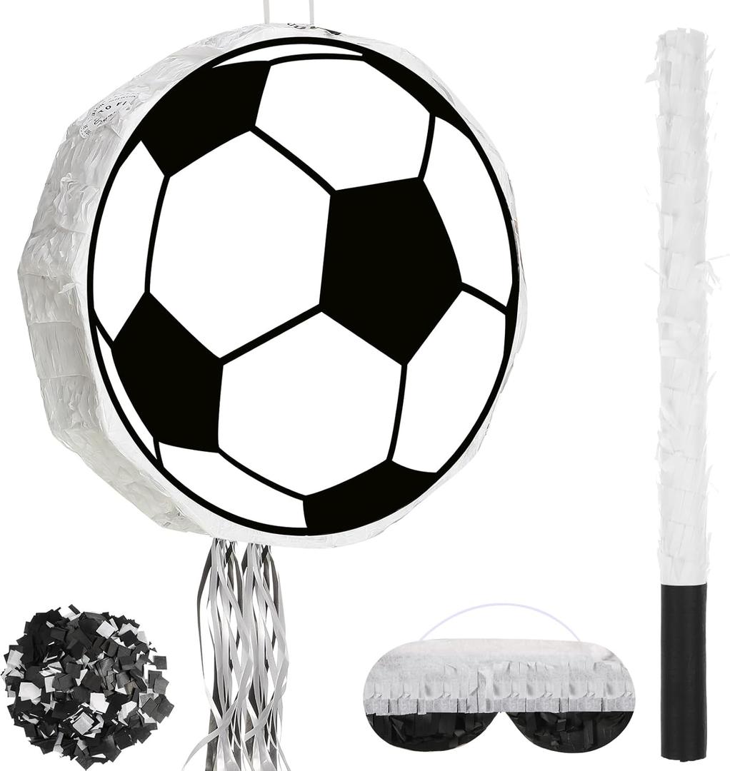 Capoda Soccer Piata Pull String Piata Bundle with Tassel Blindfold Bat and Confetti Sports Theme Birthday Party Favors for Kids Adults Soccer Football Party Decorations Supplies
