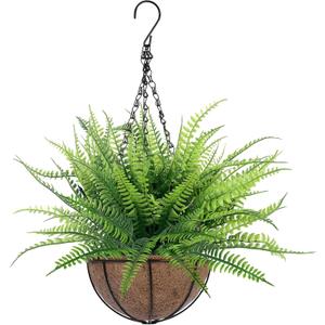 TURNMEON Fake Hanging Plants Flowers Baskets for Outdoor Decoration, 5 Bundles Artificial Faux Boston Ferns in Hang Planter Realistic UV Resistant for Porch Home Patio Gardens Balcony Yard Outside (Green)