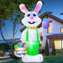 TURNMEON 8 Feet Giant Bunny Easter Inflatables Outdoor Decoration, Lighted Blow up Rabbit Holds Easter Eggs Basket with Tether Stakes LED Light Easter Decor Home Yard Lawn Garden Party Easter Egg Hunt