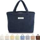 Sminra Corduroy Small Tote Bible Bag for Women, Mini Daily Handbag Cute Aesthetic Carry Case for Book, Essentials, Water Bottle Organizer, Navy Blue