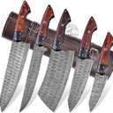 Damascus Steel Professional Kitchen Knife Set of 5 Pcs With sheath, Chef knife set, Utility Chef Knife Set, Kitchen Gadgets, Kitchen Gifts, Viking Kitchen Knife For Men, Mothers day gifts (Wood)
