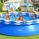 Upgraded Double Rings Inflatable Above Ground Pool Easy Set,Inflatable Swimming Pool for Adults,Inflatable Top Rings Above Ground Swimming Pool,Water Ripple Print,500 Gal Capacity (8ftx26in)