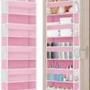 TAHAVICE Pink Over the Door Organizer - 5-Tier Hanging Storage with Clear PVC Windows & 10 Mesh Pockets, Cute Closet Organizer for Makeup, Perfume, Toys, Perfect Pink Room Decor for Girl