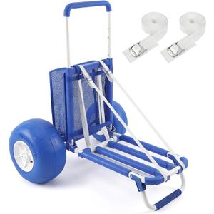 Sekey Beach Wagon with 12" Big Wheels for Sand, Heavy Duty Collapsible Beach Cart with Balloon Tires, Foldable Utility Sand Wagon for Outdoor Camping, Fishing & Groceries. Blue