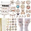 KJML DIY Charms for Socks 55pcs Sock Charms Pins Bling Sock Jewelry Charms Gold Sock Charms Brooch Sock Accessories Charms Designer Safety Pin Charms for Socks Shoes Junk Sock Charms