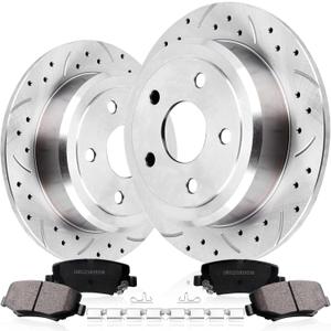 Rear Drilled and Slotted Brake Pads and Rotors Kit Ceramic Automotive Replacement Brake Kits 12.44 Inch Compatible for Jeep Wrangler 2007-2018 (16 Pcs)
