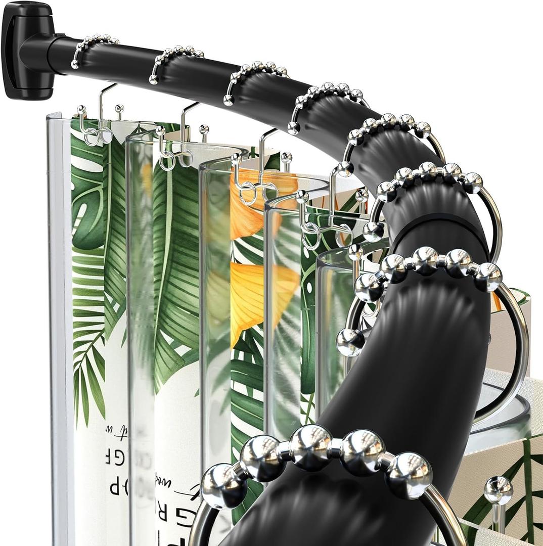 Curved Shower Curtain Rod 43-71 Inch Adjustable Aluminum Shower Rod Need to Drill Shower Curtain Rod for Bathroom Black