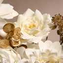 Artificial Flowers Fake Rose Combo Box Set Ivory White Silk Flowers Camellia White Dahlia Leaf with Stems for DIY Wedding Bouquets Table Centerpieces Baby Shower Party Home Bridal Decorations