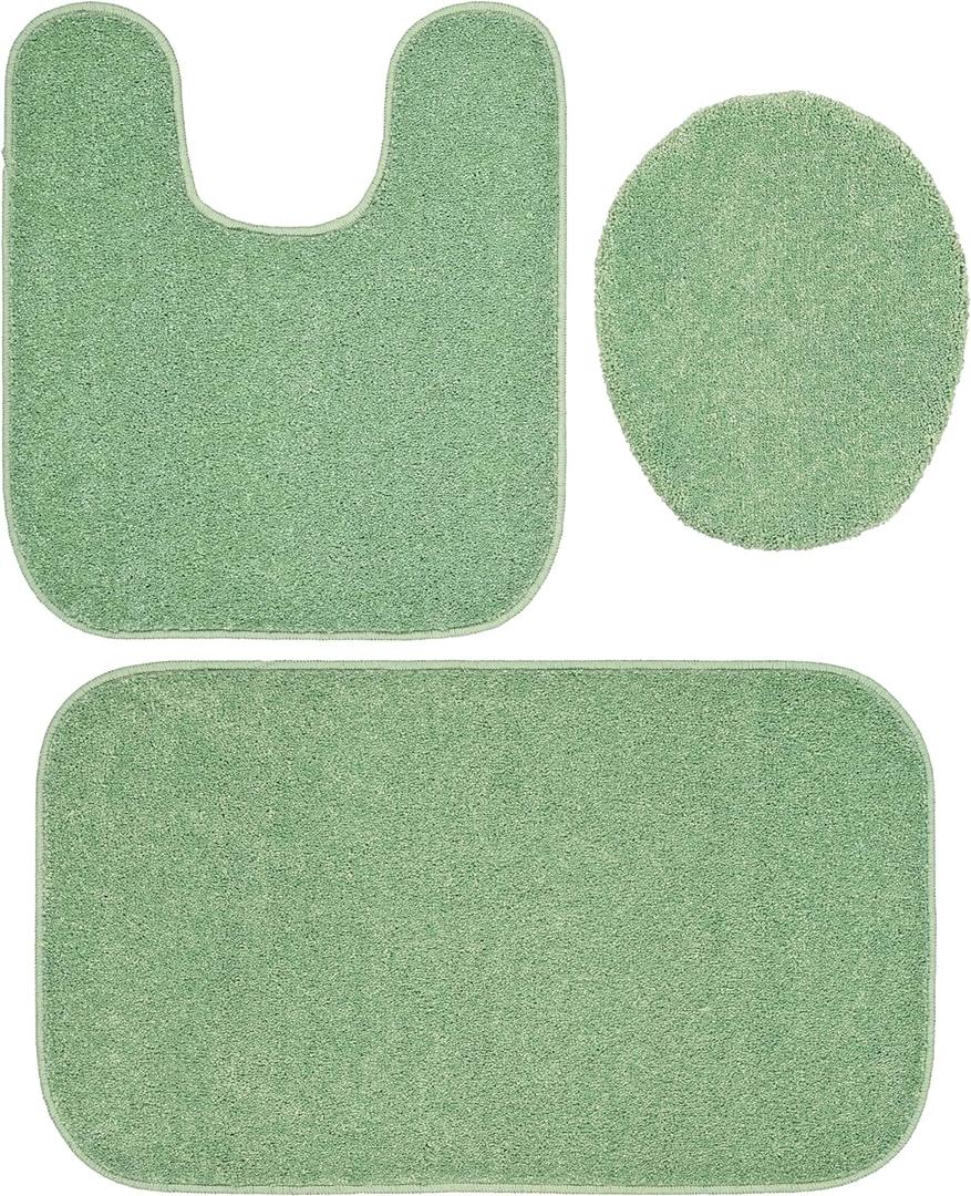 Garland Rug Gramercy Plush Polypropylene Washable Bath Rug Set, 3 Piece (Toilet Lid Cover, Contour Rug, 20" X34' Bath Rugs) Deep Fern - Soft, Absorbent, and Stylish for Your Bathroom (3 Piece Set (Toilet Cover, Contour Rug, Bath Rug))