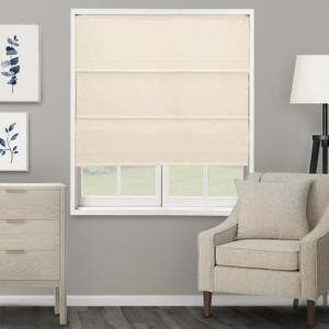 CHICOLOGY Cordless Roman Shade for Windows & French Doors, Ridgewood Cream, Privacy + Light Filtering Linen Look Fabric w/White Liner, True to Size, Inside/Outside Mount, 34" W x 72" H