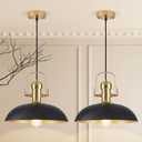 Black and Gold Pendant Lights 2 Pack, 13.8 Inch Black Farmhouse Pendant Light, Industrial Pendant Light Kitchen Island, Island Pendant Lights for Kitchen Barn Hallway Porch Dining Room