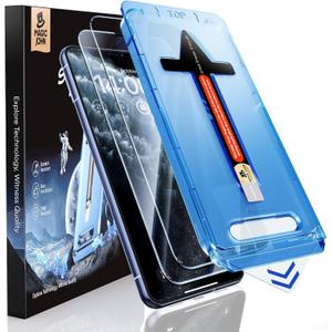 MAGIC JOHN 2 Pack Tempered Glass Screen Protector for iPhone 11 Pro/X/XS, Auto Dust-Elimination Installation, Bubble Free, HD Clear, Easy Installation