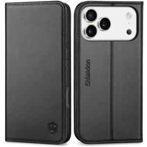 SHIELDON Wallet Case for iPhone 17 Pro Max 6.9-inch 2025 | Genuine Leather | RFID Blocking | Credit Card Holder | Flip Magnetic Cover | Kickstand | Shockproof Inner Phone Shell | Black