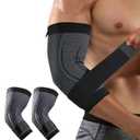 HiRui 2 PACK Elbow Brace for Men Women, Elbow Compression Sleeves With Adjustable Straps, Tennis Elbow Golfer Elbow Treatment Arm Support for Workout Weightlifting Tendonitis Pain Relief (Black)