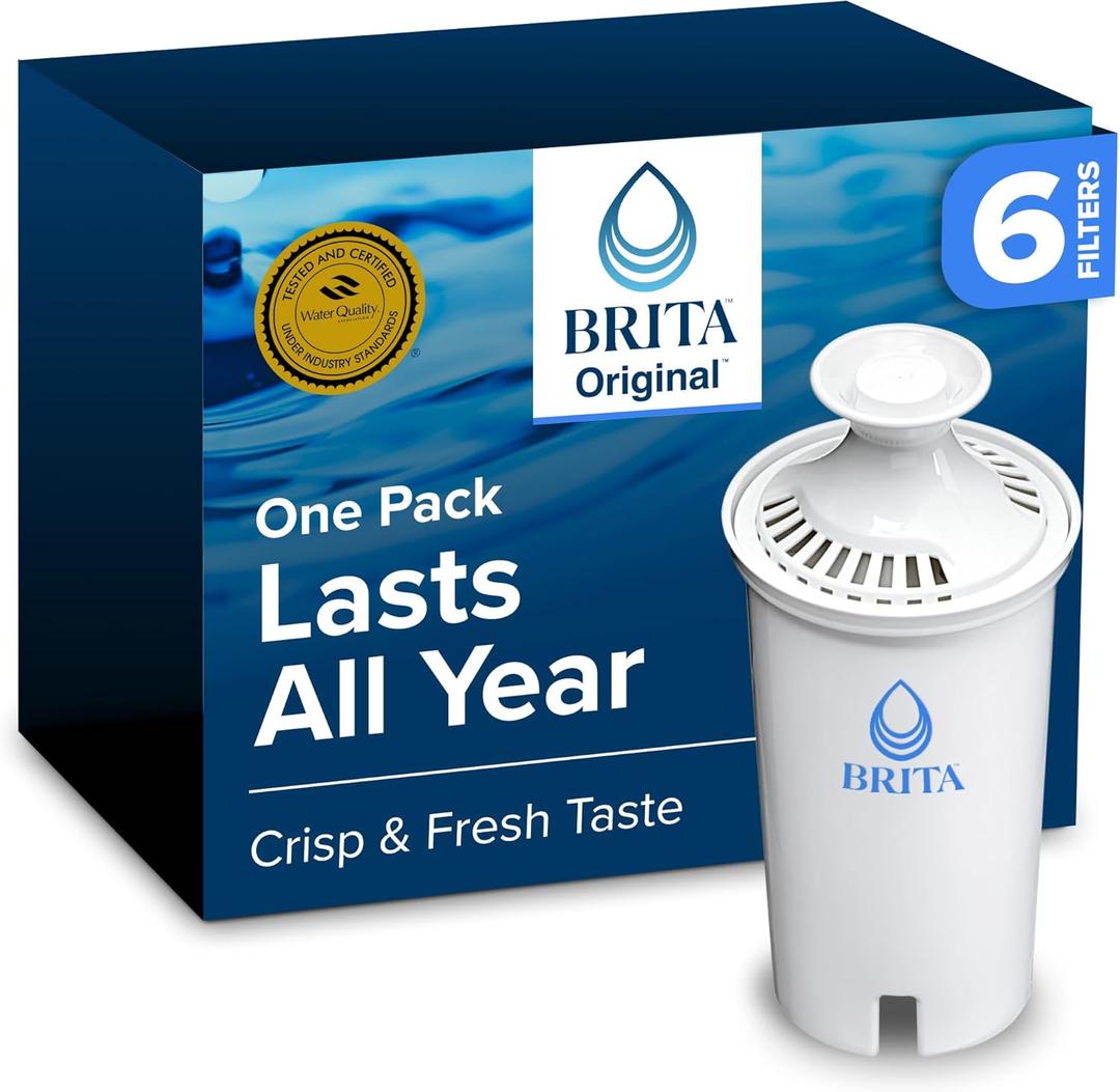 Brita Standard Water Filter for Pitchers and Dispensers, Reduces Copper, Cadmium and Mercury Impurities, Lasts Two Months or 40 Gallons, Includes 6 Filters for Pitchers