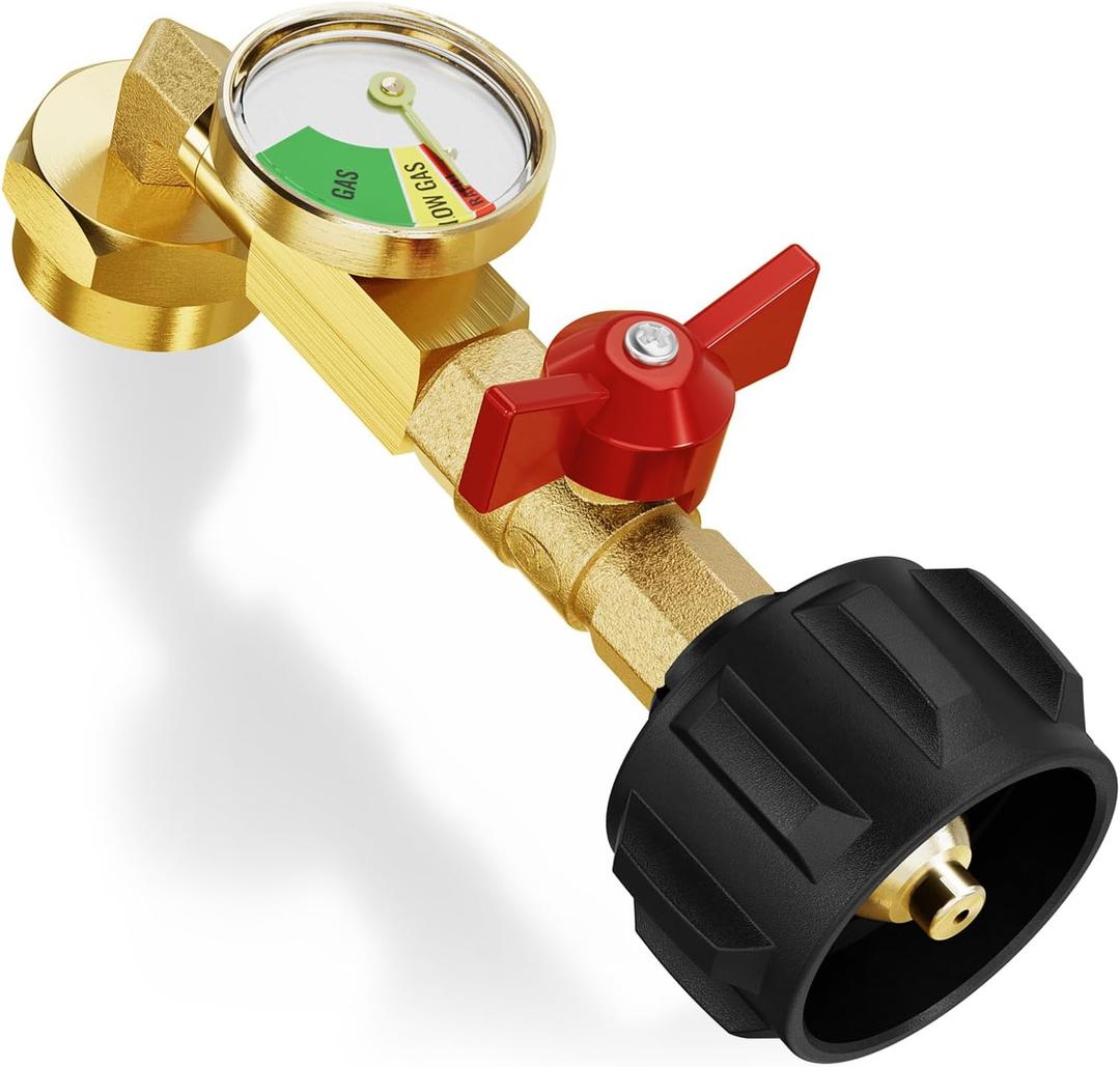 Propane Refill Adapter with Valve and Gauge, Fill 1 Pound Bottles from 20lb Tank, Fits QCC1 / Type1 Propane Tank and 1 lb Throwaway Disposable Cylinder Propane Bottle Connector